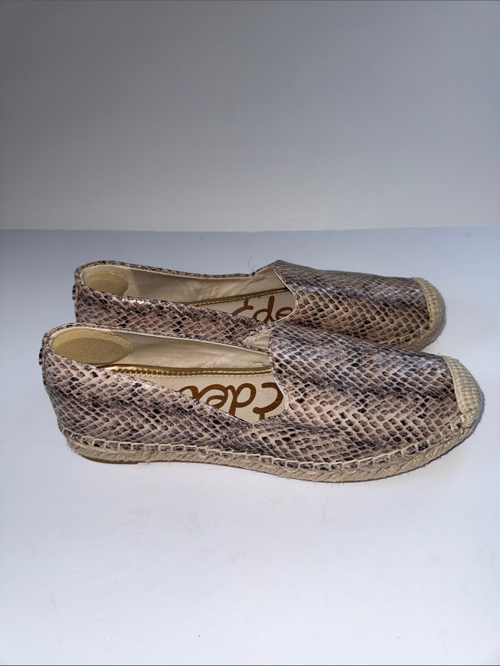 Sam Edelman Taupe Snake-Print Espadrille Flats